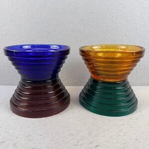 Vintage Set of 4 Blenko  9608S Step Bowls Cobalt Emerald Amethyst Amber